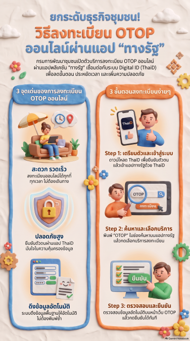 CDD Chatturat News : สพอ.จัตุรัส เชิญชวนลงทะเบียนผู้ประกอบการ OTOP ออนไลน์ได้แล้ววันนี้ผ่านแอป "ทางรัฐ"